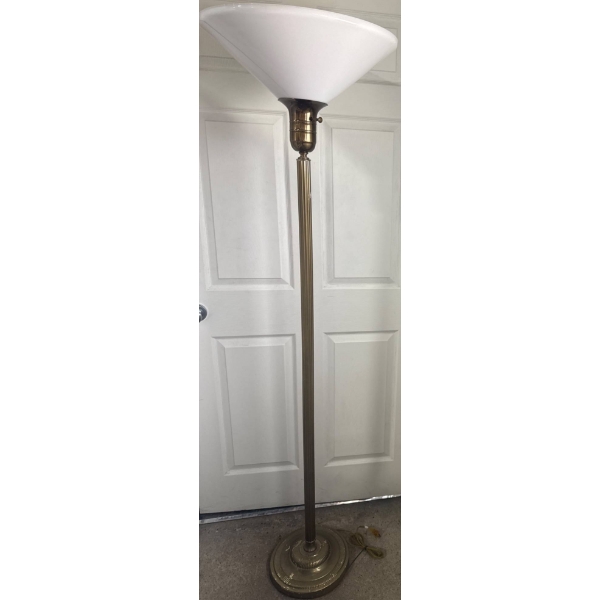 Tall Brass Floor Lamp with Large White Shade