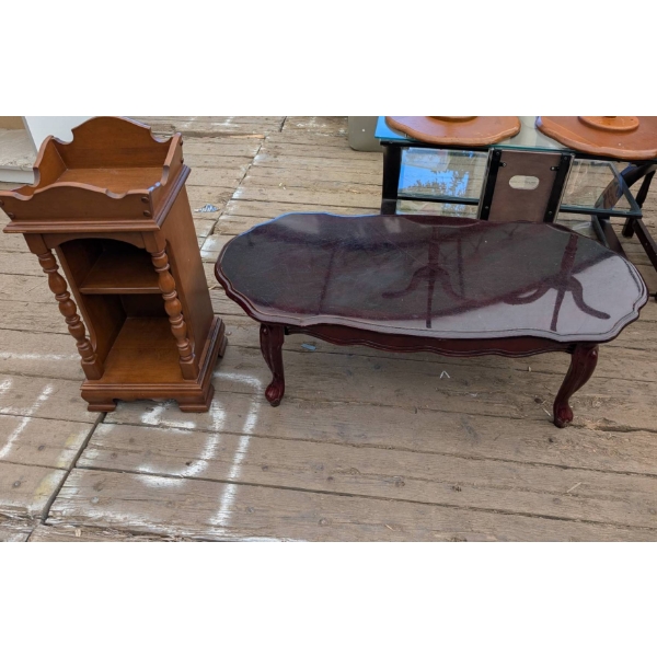 Matching Coffee and Side Table Set with Carved Details