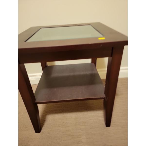 Small Walnut w/ Glass Insert Square End Table 21H