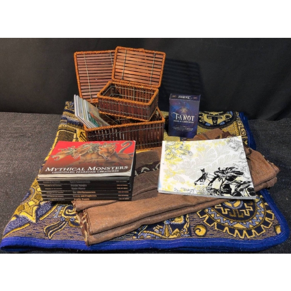 Collection Featuring Mystical Books, Decor, and Craft Materials