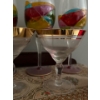 Image 7 : Hand Painted Wine Glasses (Some Fade/Peeling),  Gold Trimmed Decorative Glasses, Ruby Red Goblets  