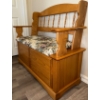 Image 2 : Oak Spindle Bench w/ Hinged Storage Compartment & Floral Upholstered Seat
