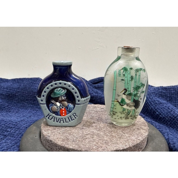 Kavalier and Crane Snuff Bottles  2.5H, 3H (lids missing)