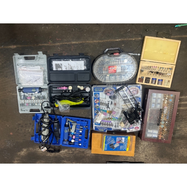 Massive collection of Dremel tools along with a number of bit sets