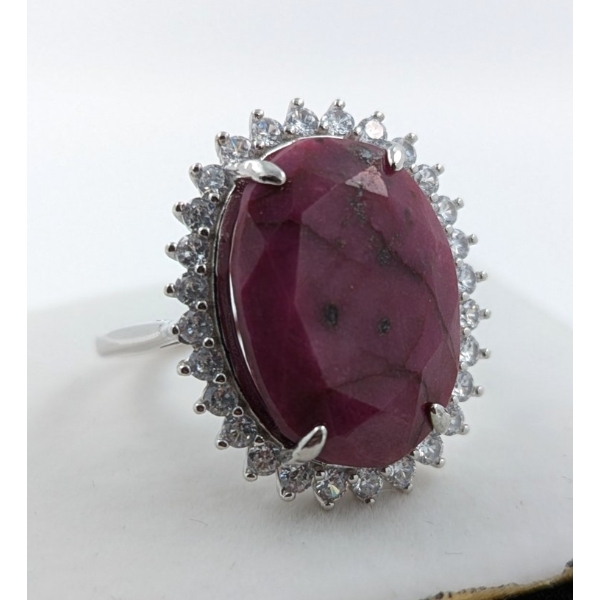 18.30 ct Certified Sterling Silver Ruby Gemstone Ring 8.10 Grams ($11,370 Appraisal)