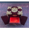 Image 3 : Chinese Wood Jewelry Chest with Jade Inlay and Brass Mounts