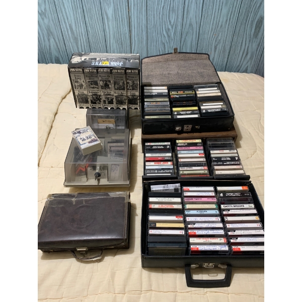 Large Lot Country/Rock Cassette Tapes with Storage Cases and Box Sets