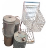 Image 1 : Four Metal Cans and One Metal Shopping Cart