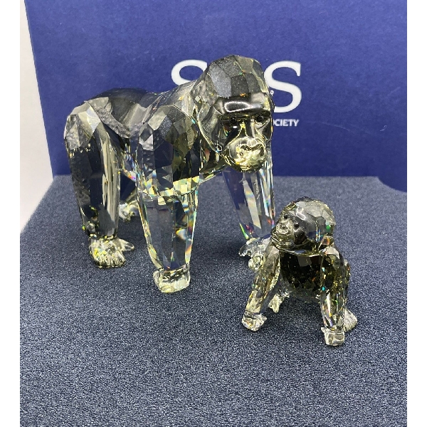Swarovski Crystal - Endangered Wildlife Gorillas (with original box) 10cm H