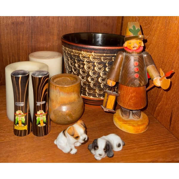 Assorted Shelf Decor - Puppy Pals Stonewear Pottery Vase Souvenir S&P Shakers & more