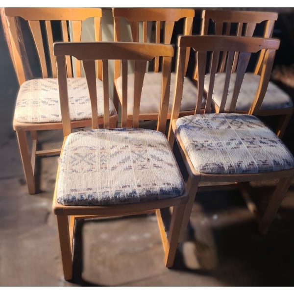 - Set of 5 Dining Chairs w/ Light Wood and Upholstered Seats 17.5 W, 16 D, 32 T