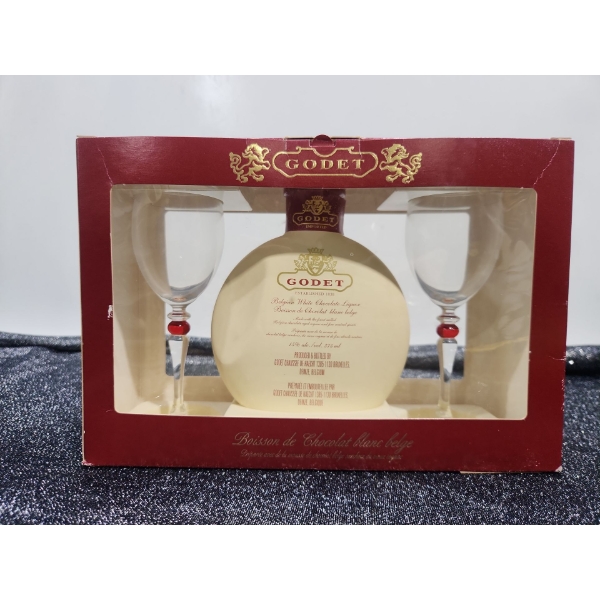 Godet Belgian White Chocolate Liqueur Gift Set with 2 Glasses. Sealed- 375 ml