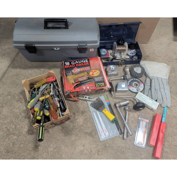 Tools with Tradesman Toolbox, Canwood Nailer, and Assorted Accessories