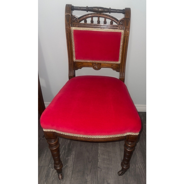 Antique 19 Century Oak w/ Velvet Upholstery Dining Chair 20x18x34 (2)