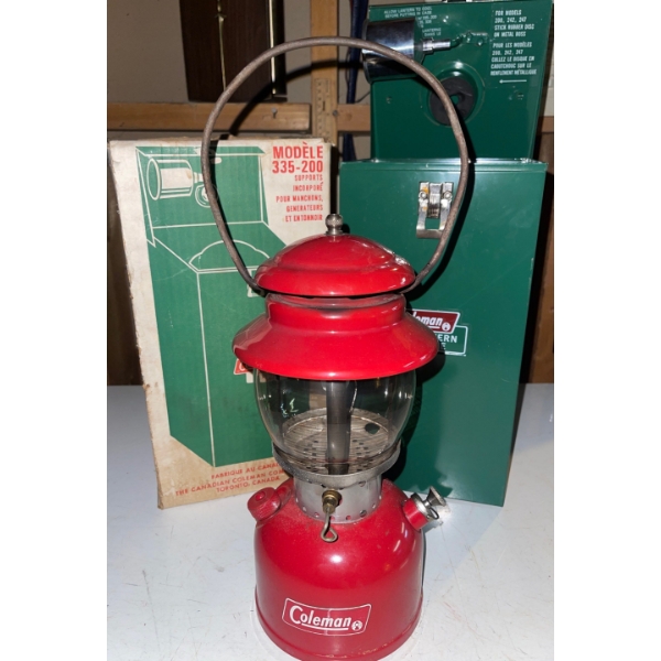 Antique Coleman Camp Lantern w/ Metal Storage Tote 17T