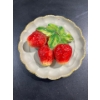 Image 1 : Chalk Fruit, Strawberries on a Round Dish with Gold Colloured Trim 6D