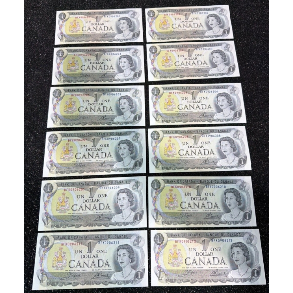 Canadian $1 Bills Consecutive Serial Numbers