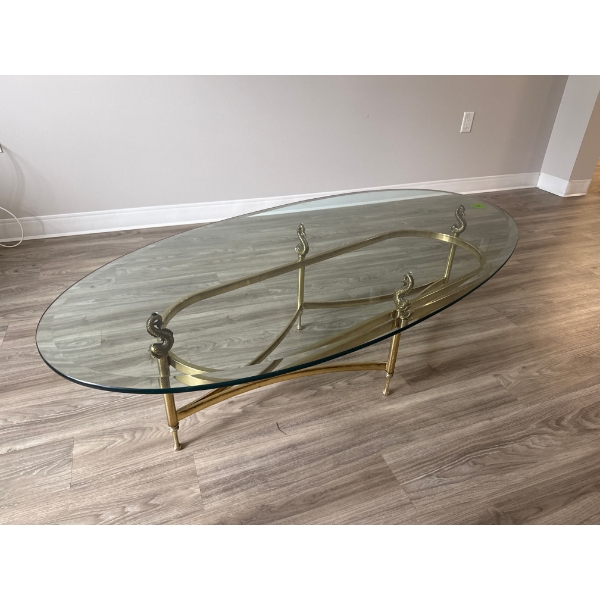 Brass Table with Glass Top (15" X 42" X 11")