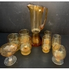 Image 1 : Mid Century Handblown Amber Glassware - Stemware & Jug 
