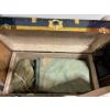 Image 2 : large black shipping trunk with canvas tarp unknown dimensions