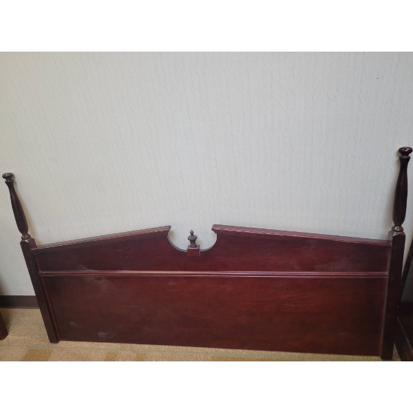 Mahogany Finish Headboard with Turned Finials
