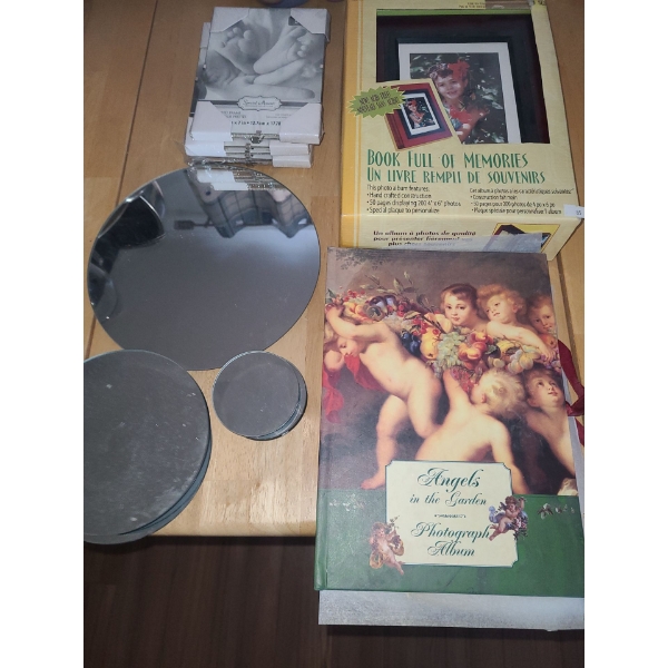 Photo Albums, Small Round Wall Mirrors, and Clip Frames 5 X 7