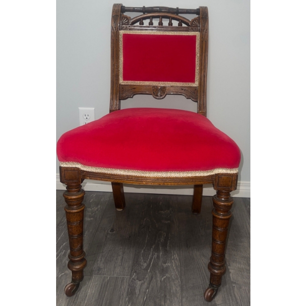Antique 19 Century Oak w/ Velvet Upholstery Dining Chair 20x18x34 