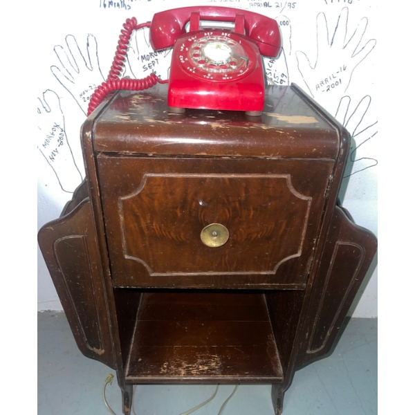 Antique Sewing Table 13x24 w/ Turn Dial Landline Telephone