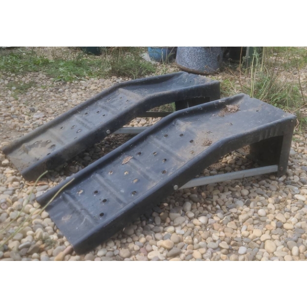 Two Black Plastic Car Ramps with Reinforcement Bars