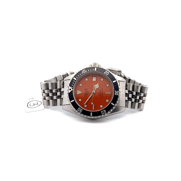 Heuer Professional Divers 100 Meters Orange Face Luminescent Batons Swiss Made