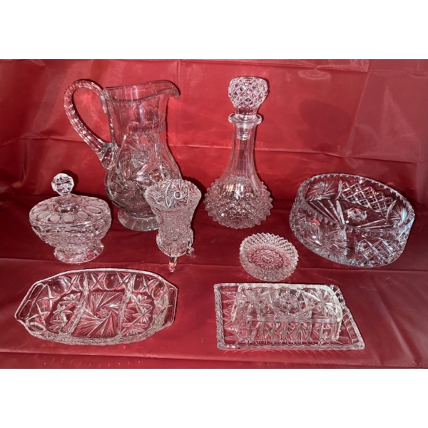 Pin Wheel Crystal Collection - Decanter Water Jug Candy Dish Pickle Plate & more 