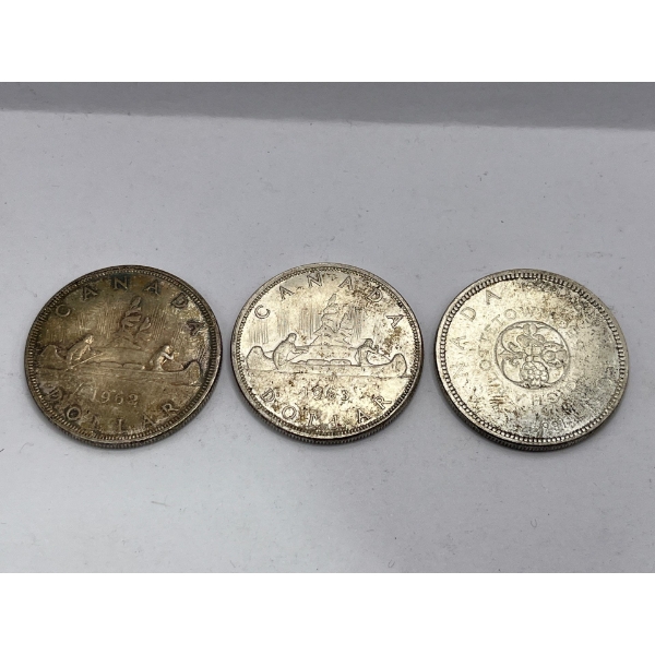 3 Silver Canadian Dollars From 1962-1963-1964 80% Silver 70.1g 