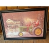 Image 1 : Framed Santa Print With Him Riding A John Deer Tractor L40 H31