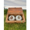 Image 1 : Antique Marble Curling Rocks With Solid Oak Case L22 W15 H10