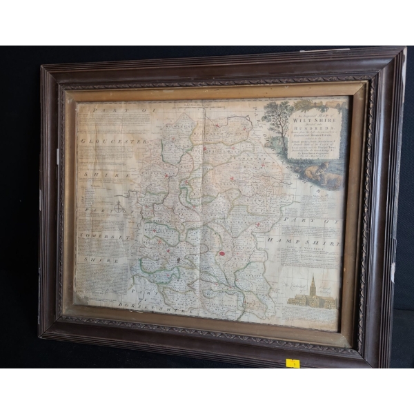 "An Improved Map of Wiltshire", by Eman Bowen, Geographer, 25 X 21 Framed Under Glass