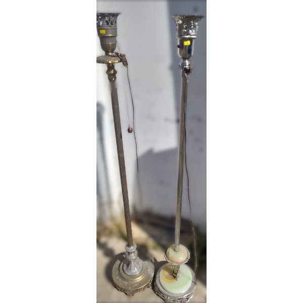 Pair of Antique Lamps: 12" Diameter Base, 60 T and Marble Detail Lamp 10" Diameter Base 59.5 T