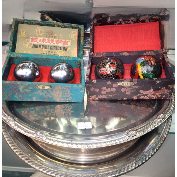 Chinese Iron Balls and Metal Trays- Oval: 12 X 8.5 