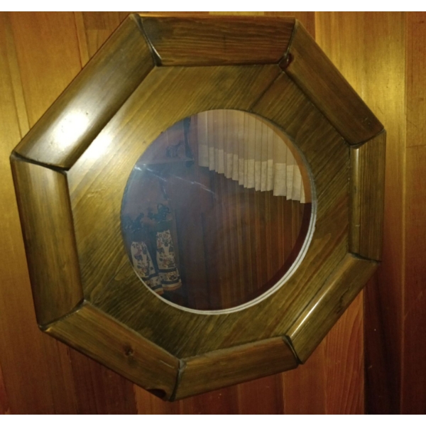 Six Sided Mirror With Wooden Frame & Base  19" x 19"tall
