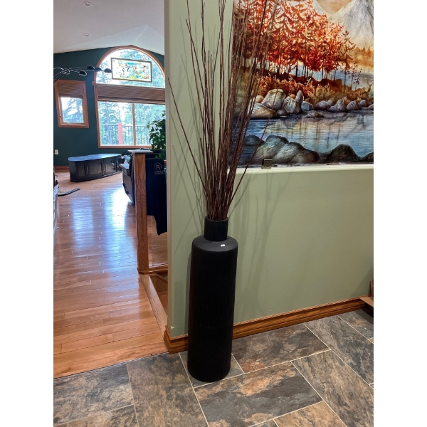 Decretive Tall Black Clay Pot With Sticks  H 35" W 10" 
