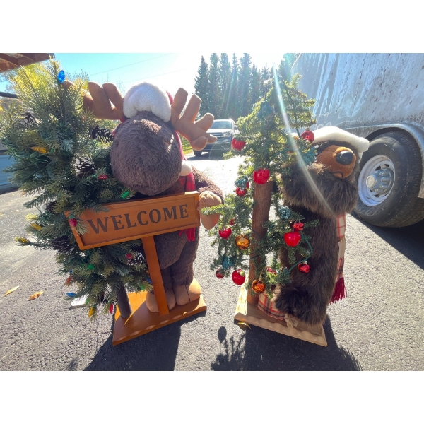  moose and Bear Christmas decorations with Christmas trees 38” height