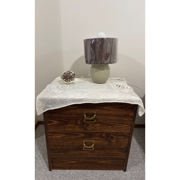 Bedside Table w/ Clock & Lamp - 21W, 16D, 22T 