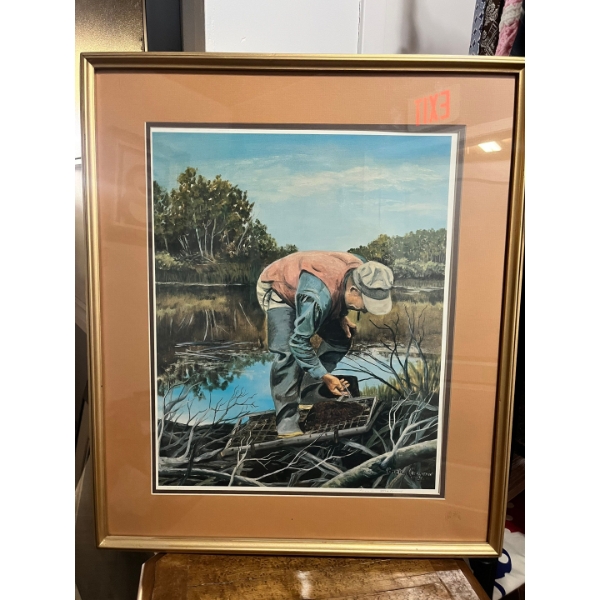  original art from Connie Maloney of A Man Fishing 22.5”w 26” tall with certificate
