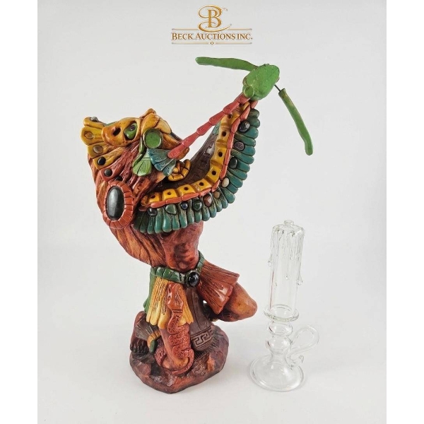 Handcrafted 15-Inch Polychromatic Figure with Glass Component