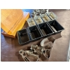 Image 2 : Oak recipe stand with protective glass, mini cake pans, honeycomb cutter, and assorted cookie cutter