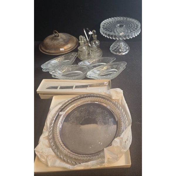 Assorted Serving Pieces Including: Round Tray 12" Diameter, Cake Plate and More!