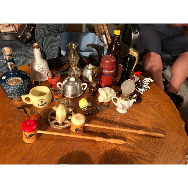 Cool, retro items, aunt Jemima bottle, Avon collectibles, vintage whiskey, bottles, salt and pepper,