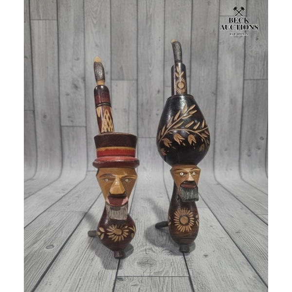 Vintage Hand-Carved Wooden Tobacco Pipes , 