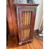 Image 2 : Solid Small Wood cabinet H32" L14" W10"With 2 Ornate Metal Candle Holders