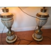 Image 2 : Pair of Ceramic & Brass Table Lamps w Shades. 15 dia for shade, 37 1/2 h to top of shade