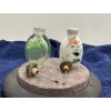 Image 3 : Hand Painted Porcelain & Glass Snuff Bottles with Spoons  2.5H & 2.25H
